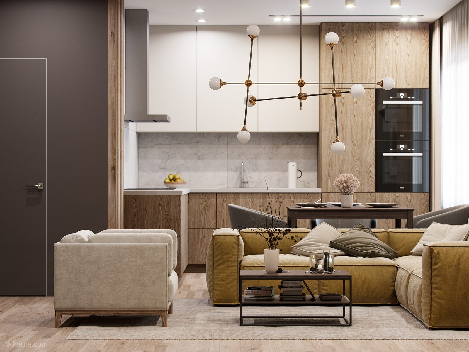 Bespoke furniture and open-plan living interior with warm finishes